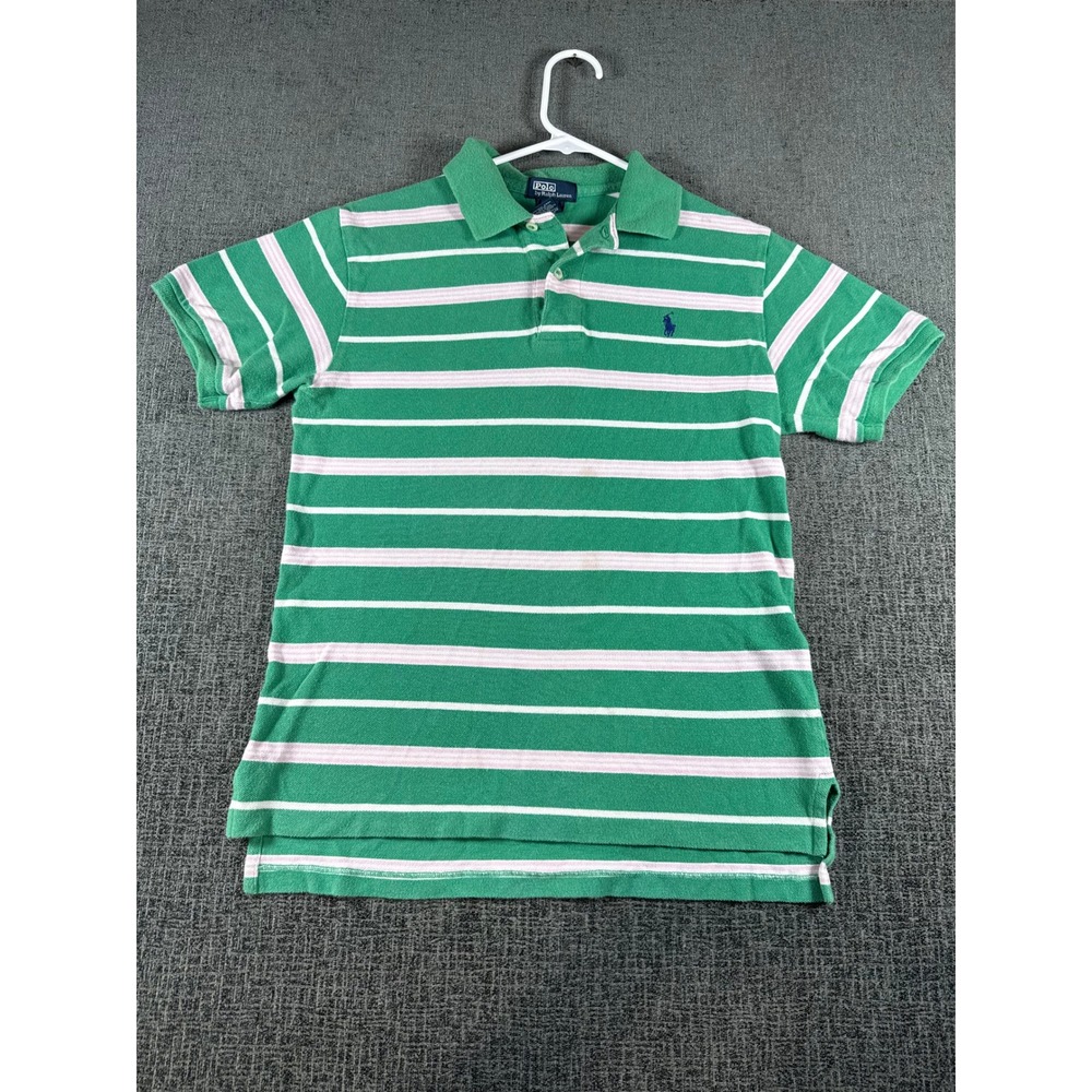 Polo Ralph Lauren Boys M 10-12 Striped Polo Shirt Green White Pink Cotton